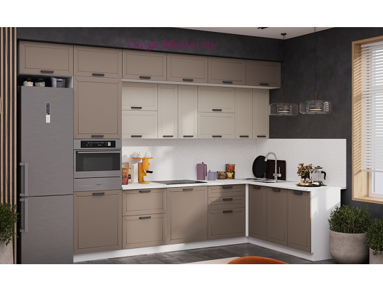 Угловая кухня 360х180 с антресолями "Альфа"