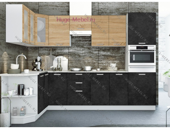 Угловая кухня 170 х 290 "Бетон чёрный +сонома"