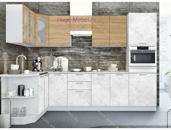 Угловая кухня 170 х 290 "Бетон белый +сонома"