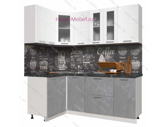 Угловая кухня 120х200 "Белый глянец +Бетон"