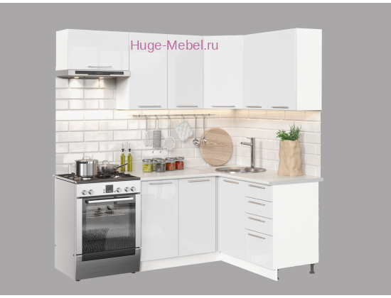 Угловая кухня 140х200 "Ксения белый глянец"