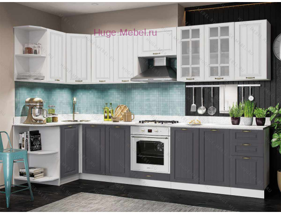 Угловая кухня 130х320 "Мария графит+белый"