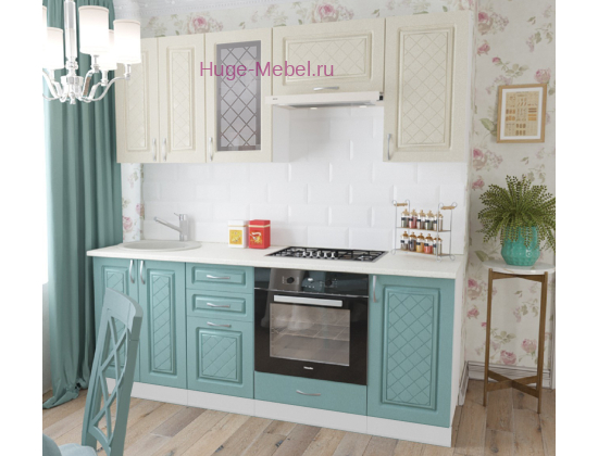 Кухня 2 метра "Модена бирюза +ваниль"
