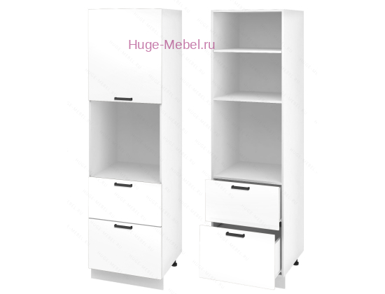 Пенал кухонный с нишей и ящиками 600 Пасаденна (белый бриллиант)