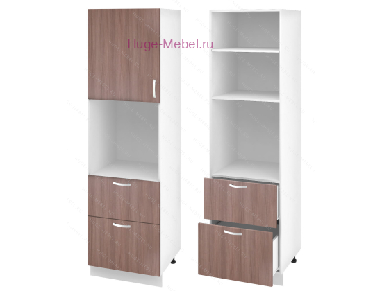 Пенал кухонный с нишей и ящиками 600 Дина (шимо темный)