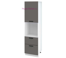 Пенал кухонный с нишей и ящиками высокий 600 Призма (асфальт супермат)