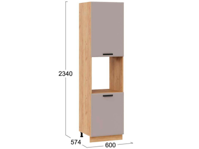 Пенал кухонный высокий с нишей 600 Призма (мокко супермат) корпус крафт