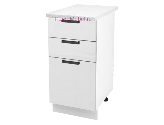 Кухонный шкаф нижний с тремя ящиками 400 Пасаденна (белый бриллиант)