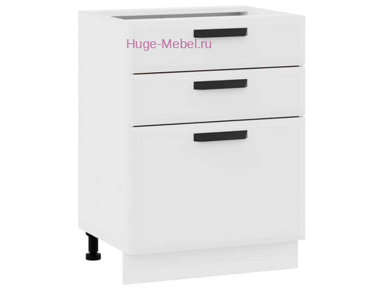 Кухонный шкаф нижний с тремя ящиками 600 Призма (белый супермат)