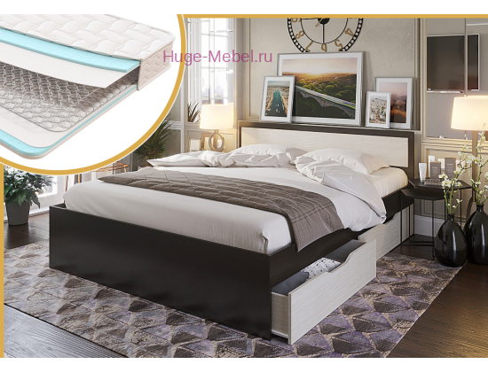 Кровать с матрасом Гармония эконом 1,6 Венге